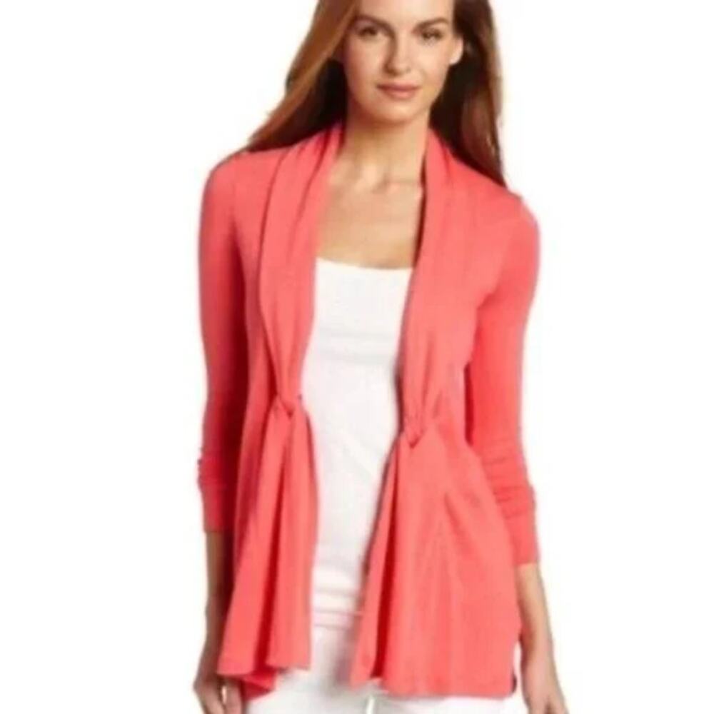 Lilly Pulitzer Coral Pink Pima Cotton Modal Tie Front Wrap Cardigan XS RN88189 - Picture 8 of 8